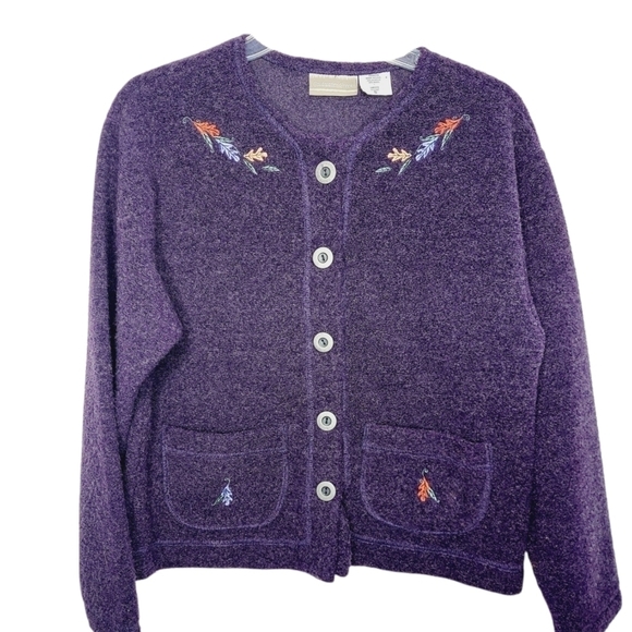 Coldwater Creek Women's Cardigan Wool Blend Small Embroidered Purple   Made USA - Picture 1 of 12